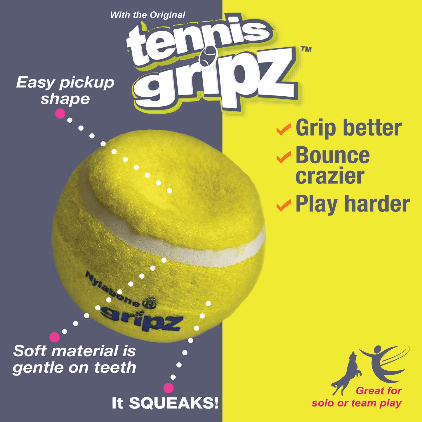 Nylabone Power Play Dog Tennis Ball Gripz 1ea for Small to Giant Dogs Up to 50 lbs