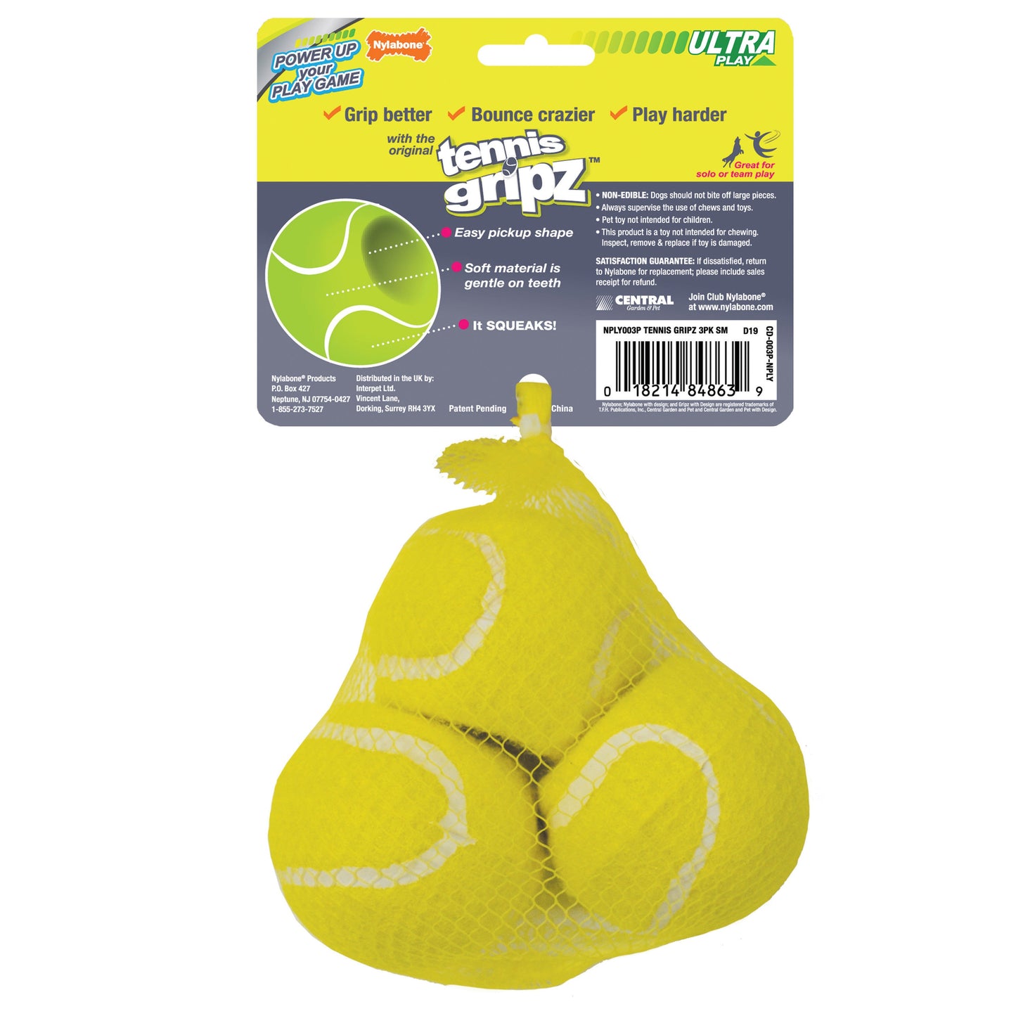 Nylabone Power Play Dog Tennis Ball Gripz 1ea for Small to Giant Dogs Up to 50 lbs
