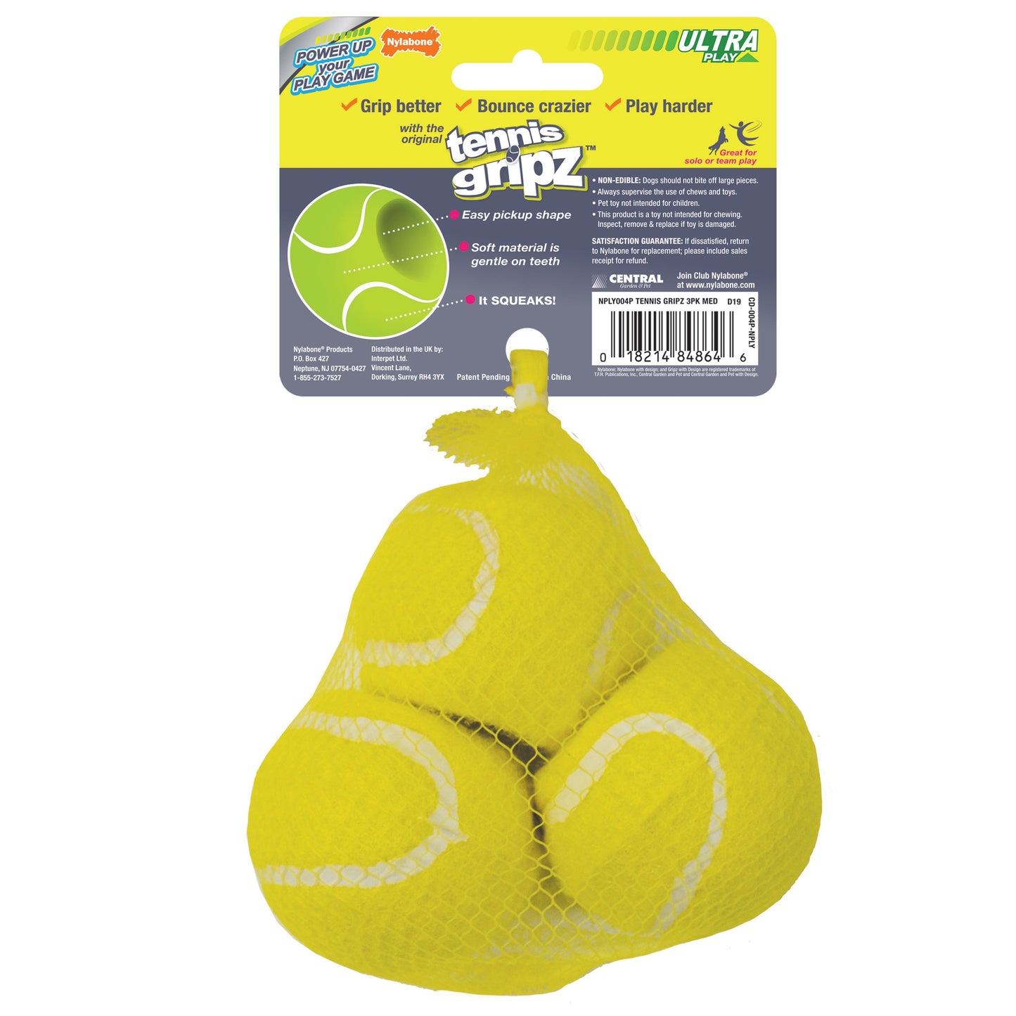 Nylabone Power Play Dog Tennis Ball Gripz 1ea for Small to Giant Dogs Up to 50 lbs