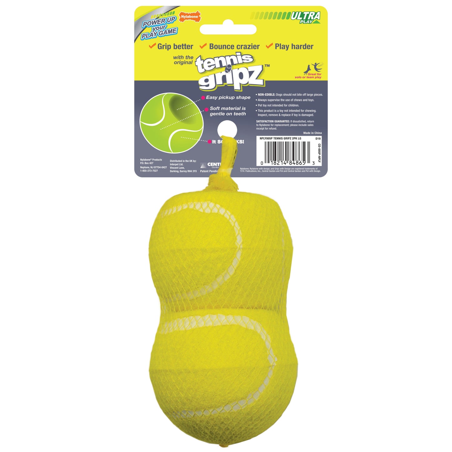 Nylabone Power Play Dog Tennis Ball Gripz 1ea for Small to Giant Dogs Up to 50 lbs