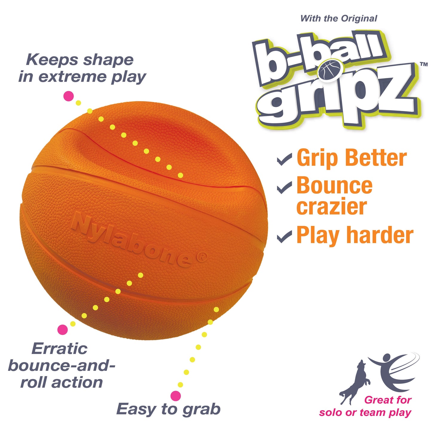Nylabone Power Play Dog Basketball B-Ball Gripz Durable Chew Toy for Medium to Giant Dogs
