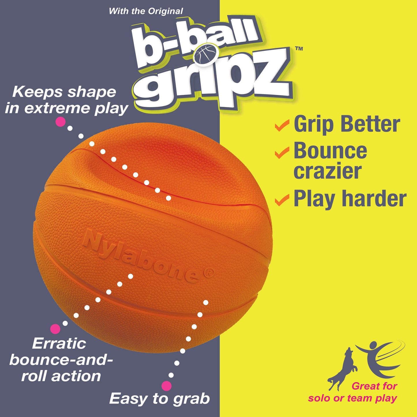 Nylabone Power Play Dog Basketball B-Ball Gripz Durable Chew Toy for Medium to Giant Dogs