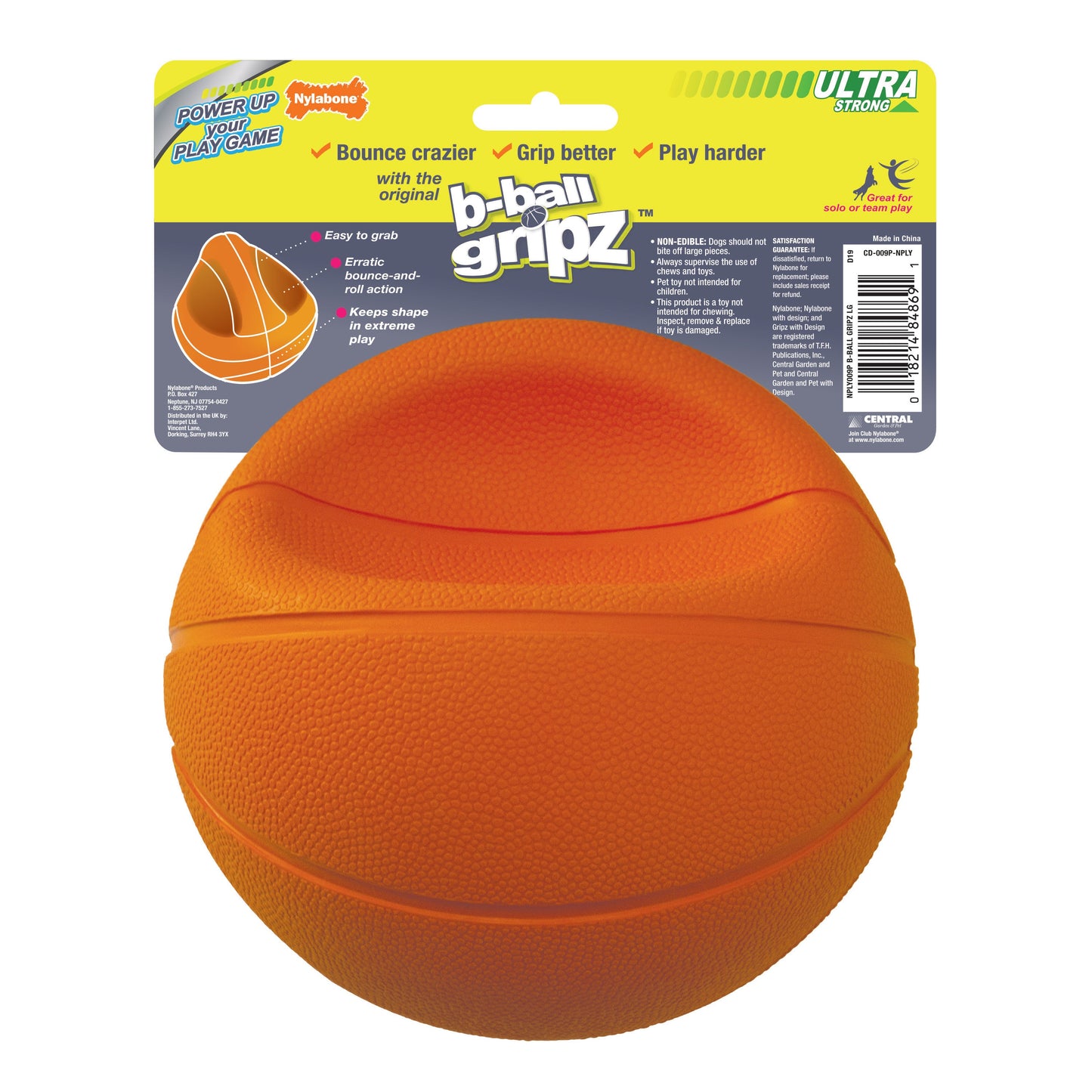 Nylabone Power Play Dog Basketball B-Ball Gripz Durable Chew Toy for Medium to Giant Dogs