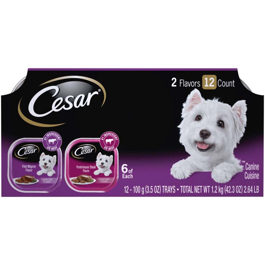 Cesar Classic Loaf in Sauce Adult Wet Dog Food Variety Pack (Filet Mignon, Porterhouse Steak) 42.3oz 12pk