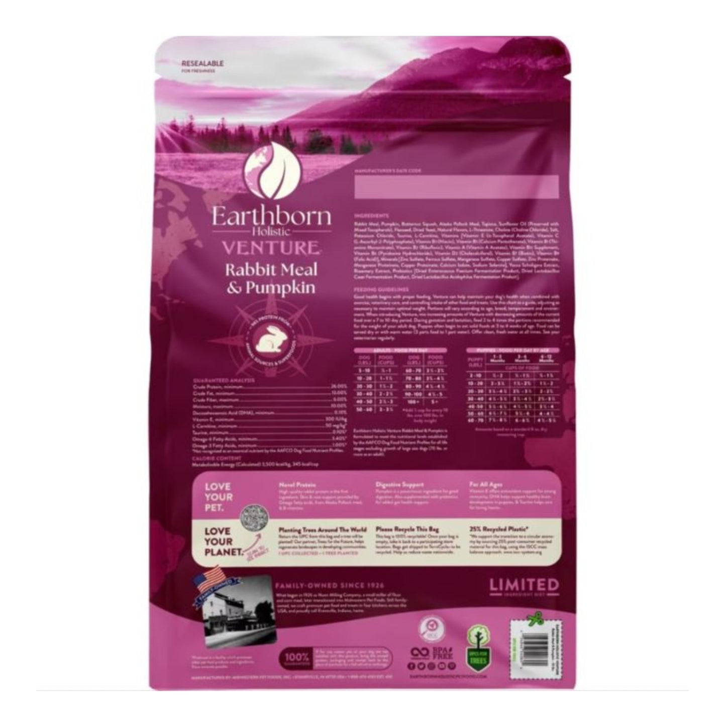 Earthborn Holistic Venture Limited Ingredient Diet Grain-Free Dry Dog Food Rabbit Meal & Pumpkin