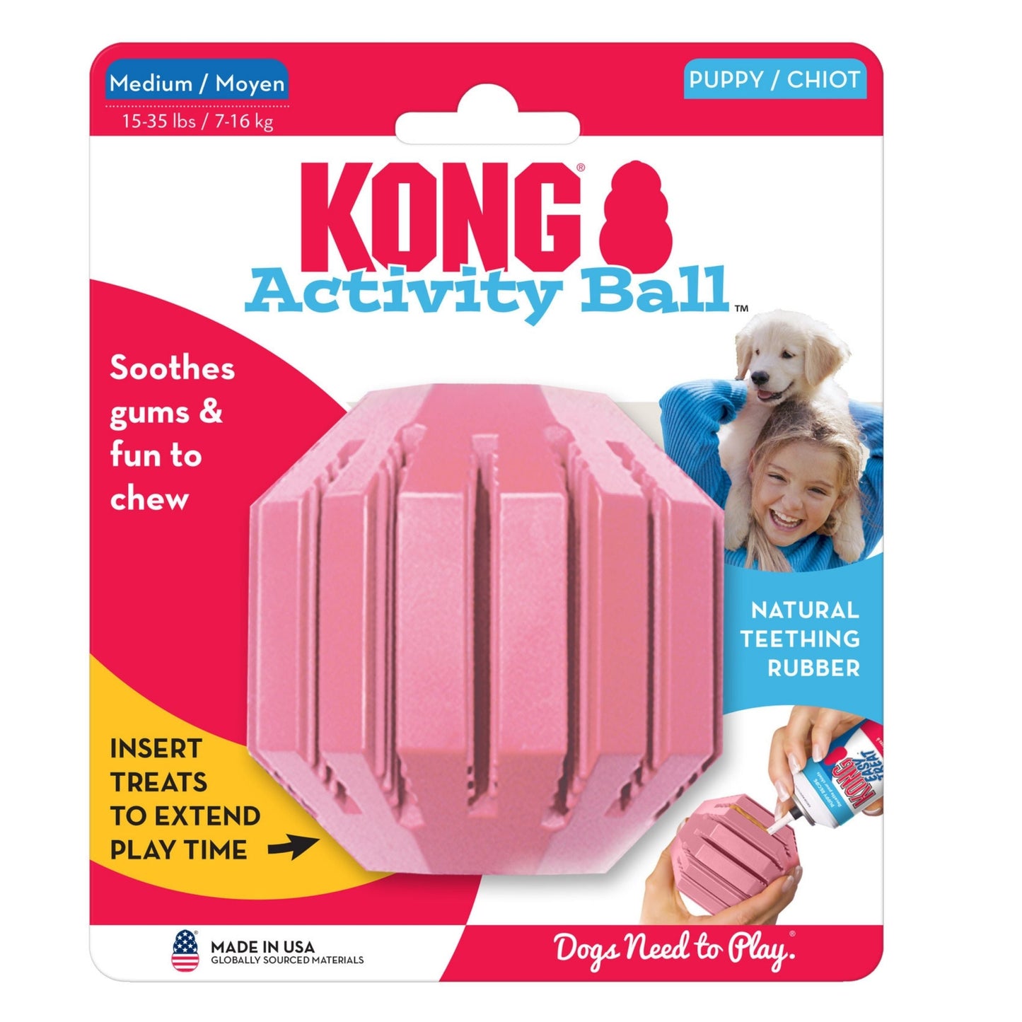 KONG Activity Ball Puppy Toy Assorted Size Durable Interactive Chew Toy