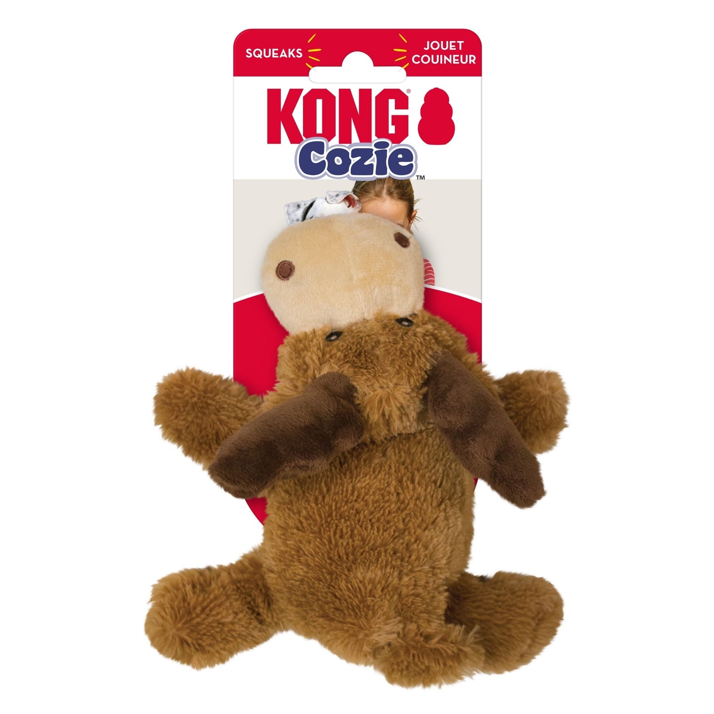 KONG Cozie Marvin Moose Plush Dog Toy Brown Plush Squeaky Chew Toy for Dogs