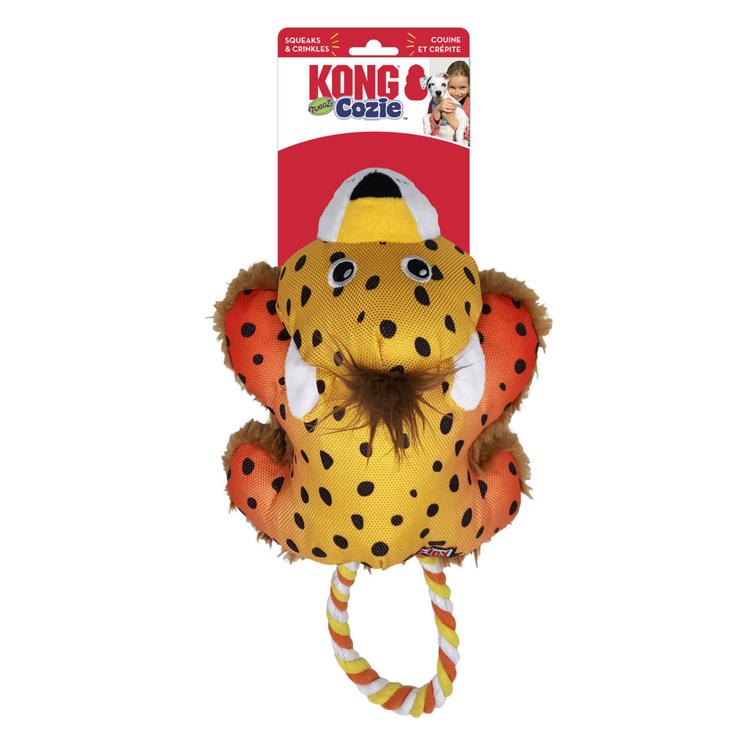 KONG Cozie Tuggz Dog Toy Cheetah Plush Durable Tugging Toy for Dogs