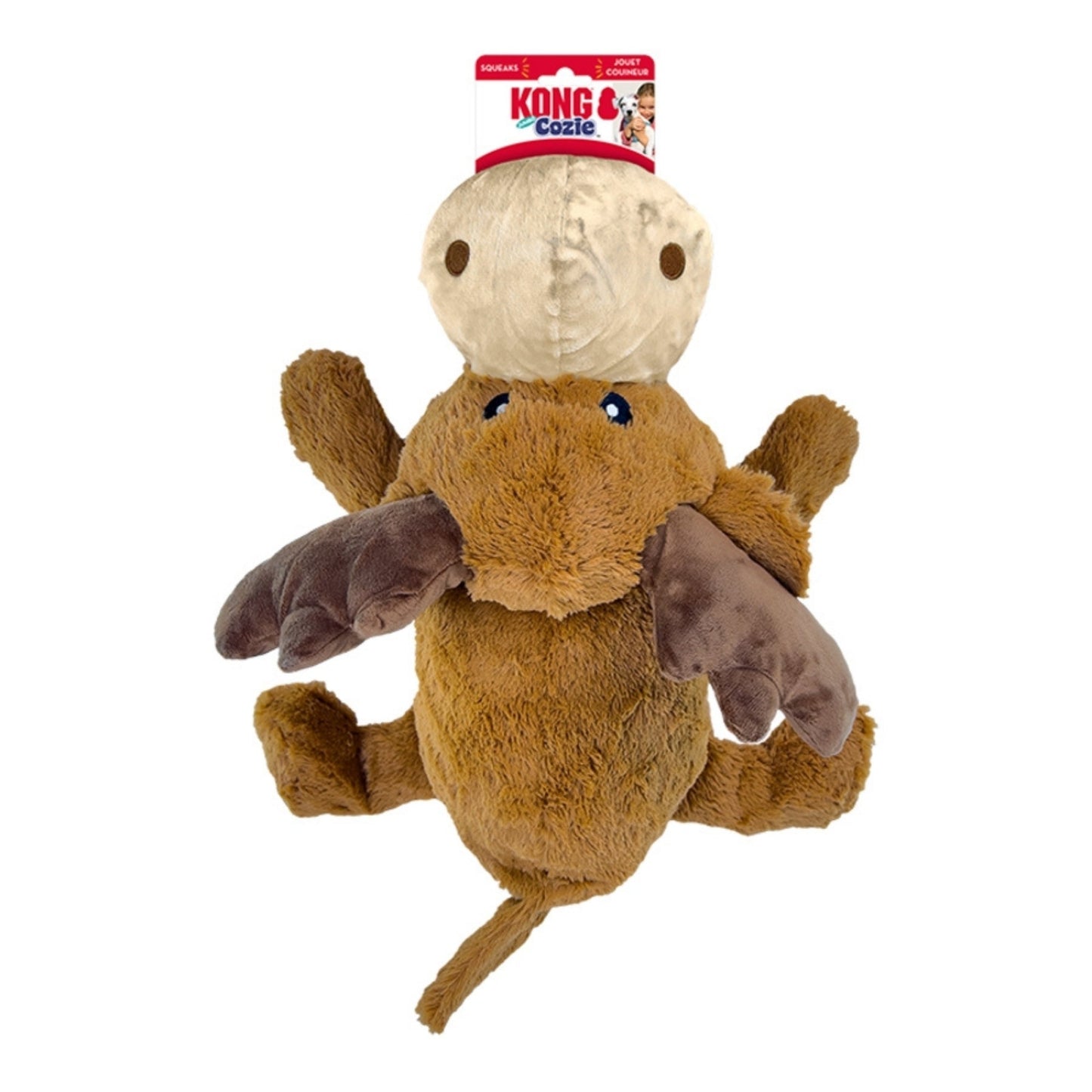 KONG Cozie Marvin Moose Plush Dog Toy Brown Plush Squeaky Chew Toy for Dogs