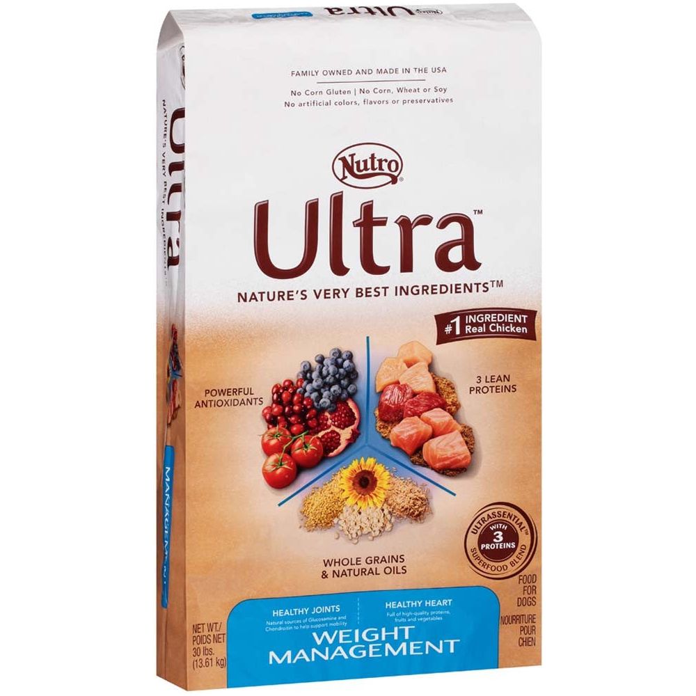 Nutro Products Ultra Weight Management High Protein Adult Dry Dog Food Trio of Proteins from Chicken, Lamb, and Salmon 15lb