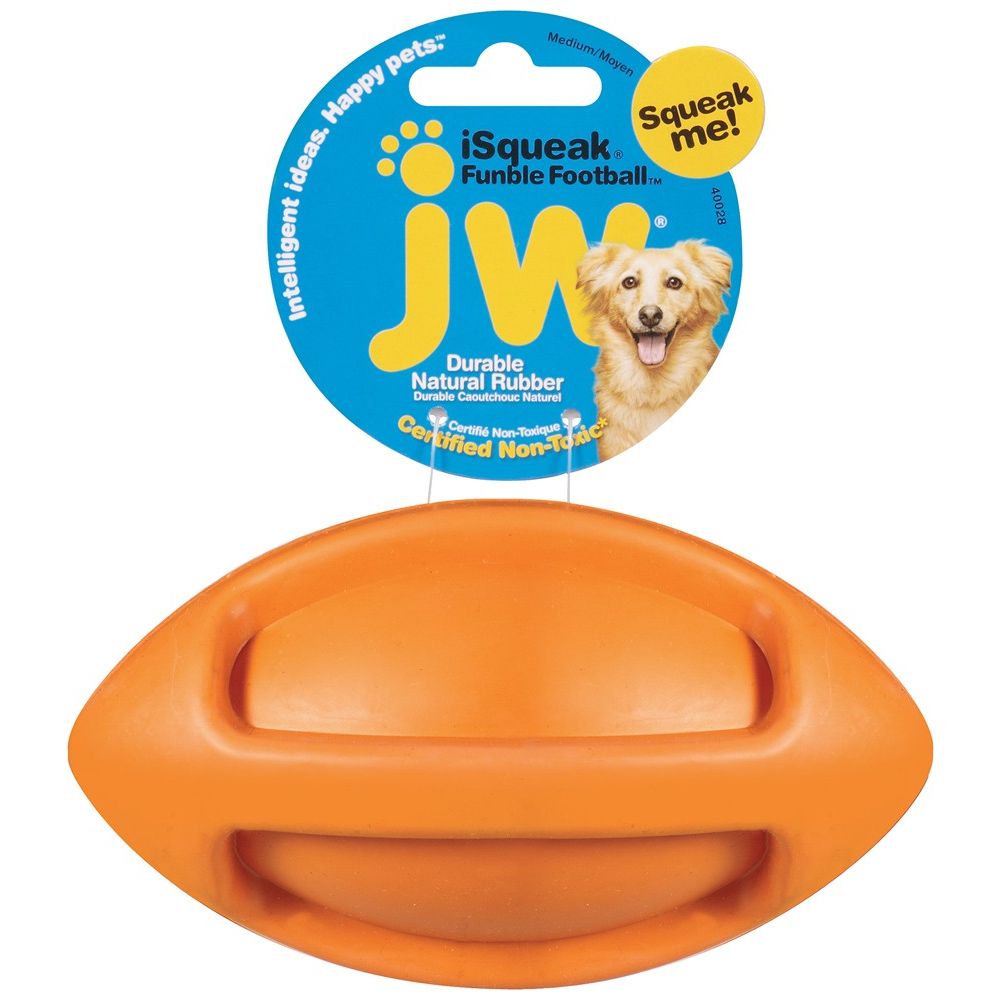 JW Pet iSqueak Funble Dog Toy Football Assorted Durable Squeaky Play Toy for Dogs