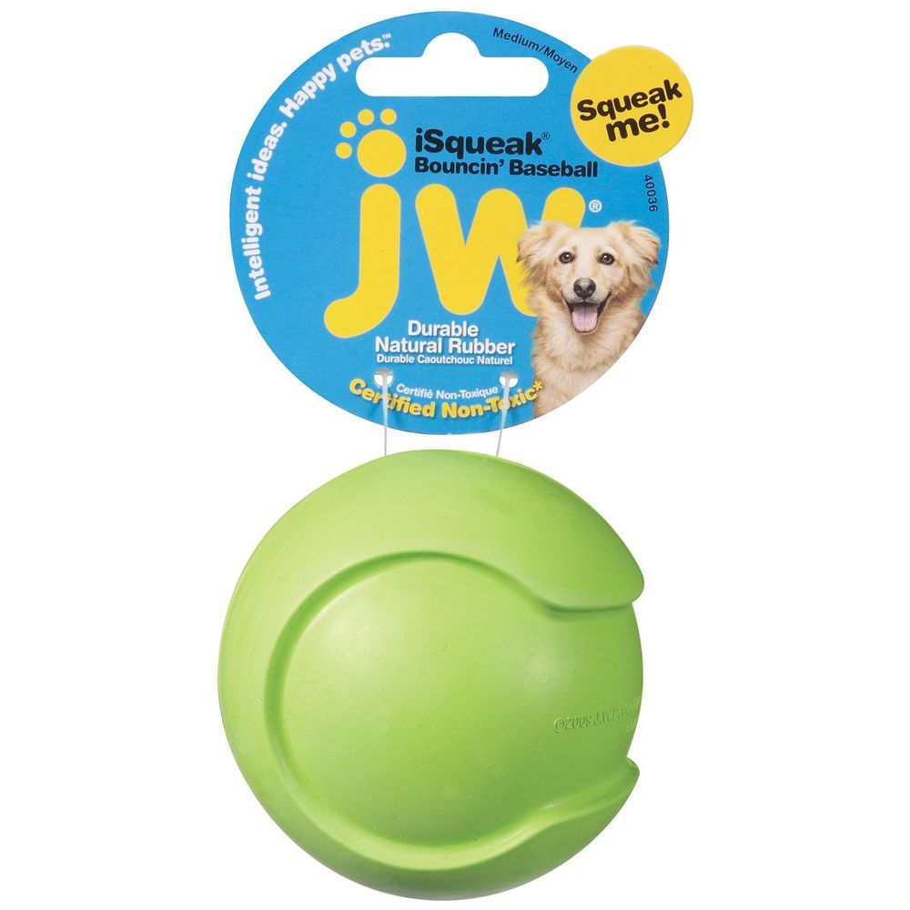 JW Pet iSqueak Bouncin' Dog Toy Baseball Assorted