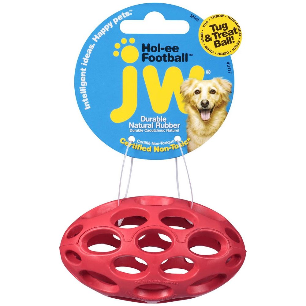 JW Pet Hol-ee Football Dog Toy Assorted Durable Rubber Ball for Fetch and Chewing