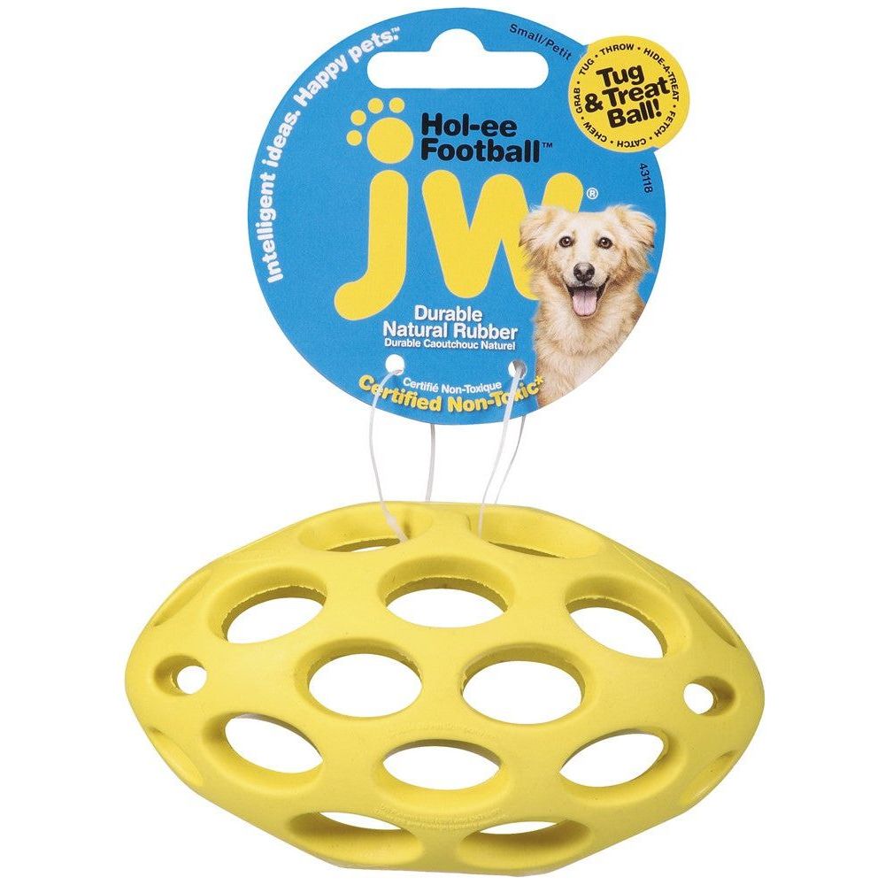 JW Pet Hol-ee Football Dog Toy Assorted Durable Rubber Ball for Fetch and Chewing