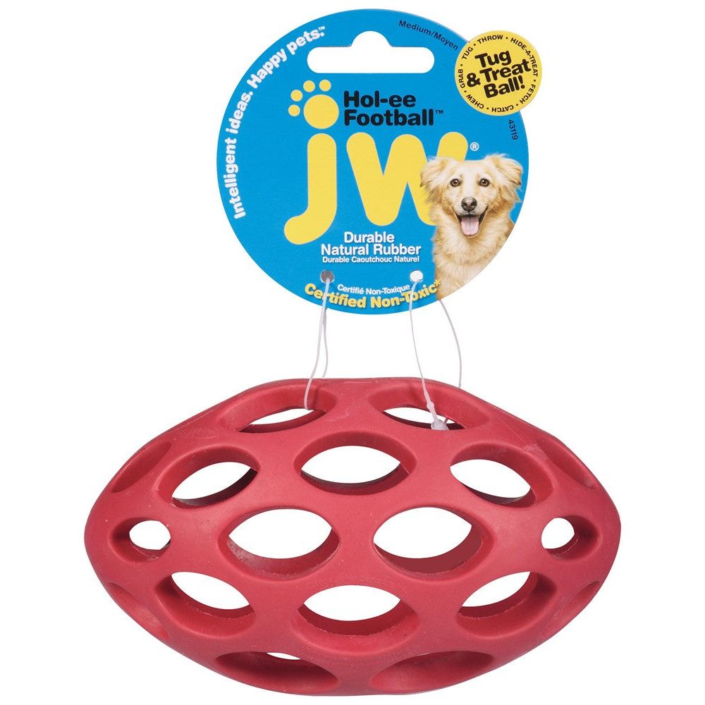 JW Pet Hol-ee Football Dog Toy Assorted Durable Rubber Ball for Fetch and Chewing