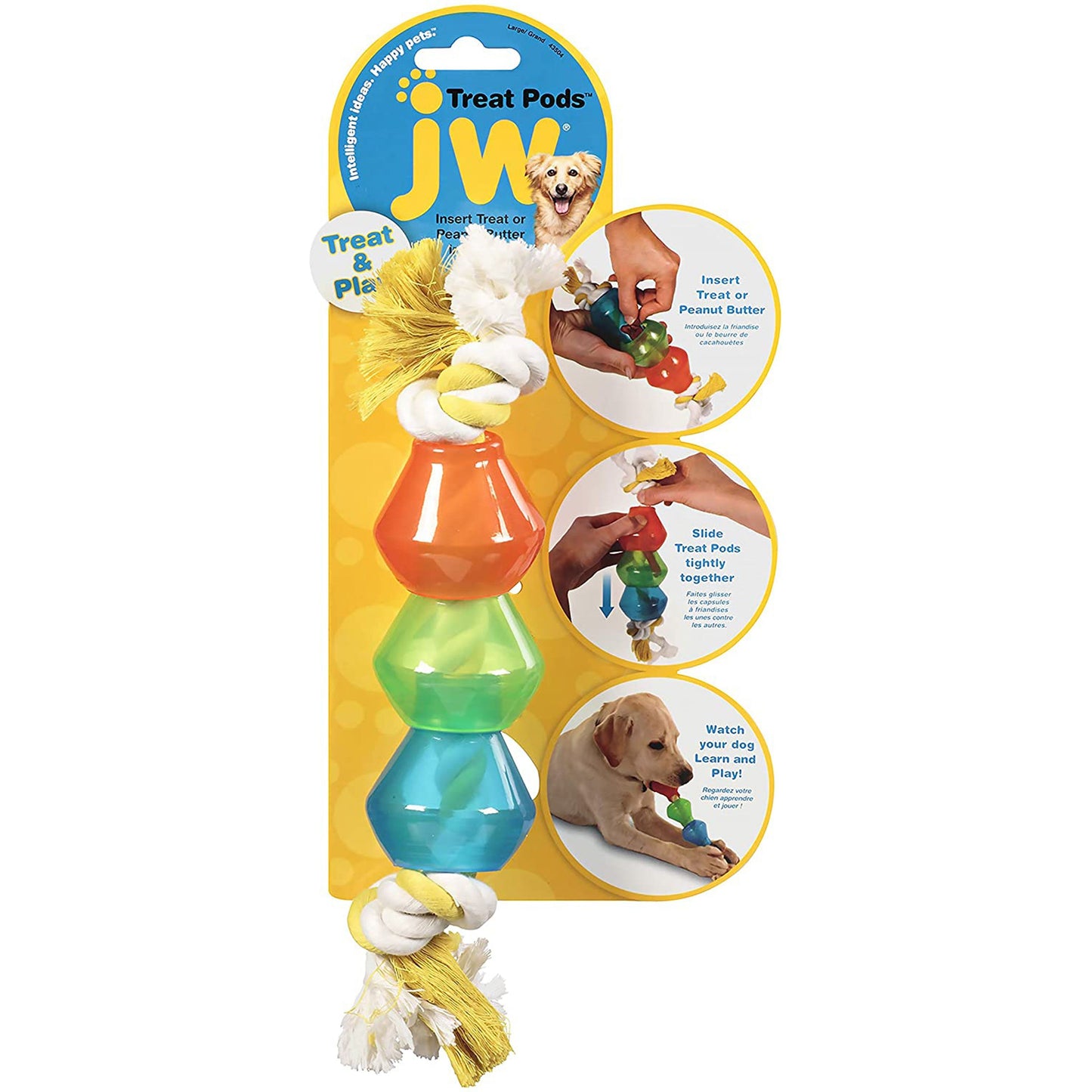 JW Pet Treat Pod Rope Dog Toy 1ea Durable Interactive Chew Toy for Dogs