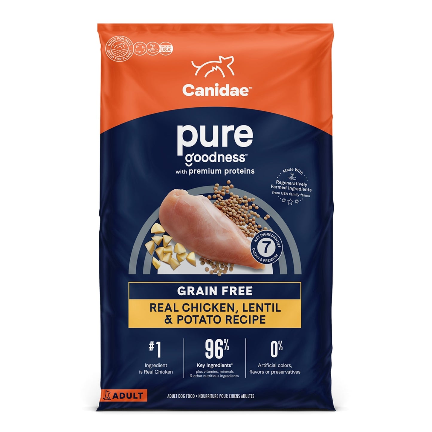 CANIDAE PURE Goodness Grain-Free LID Dry Dog Food Chicken, Lentil & Pea