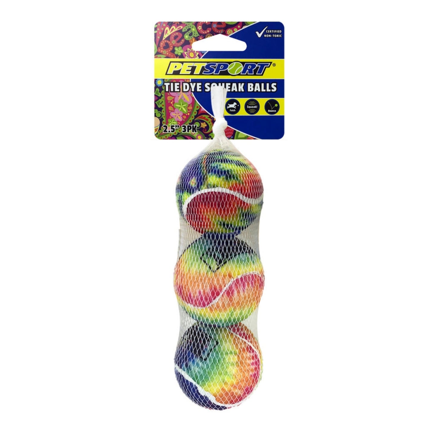 Petsport USA Tie Dye and Rainbow Squeak Ball Dog Toy