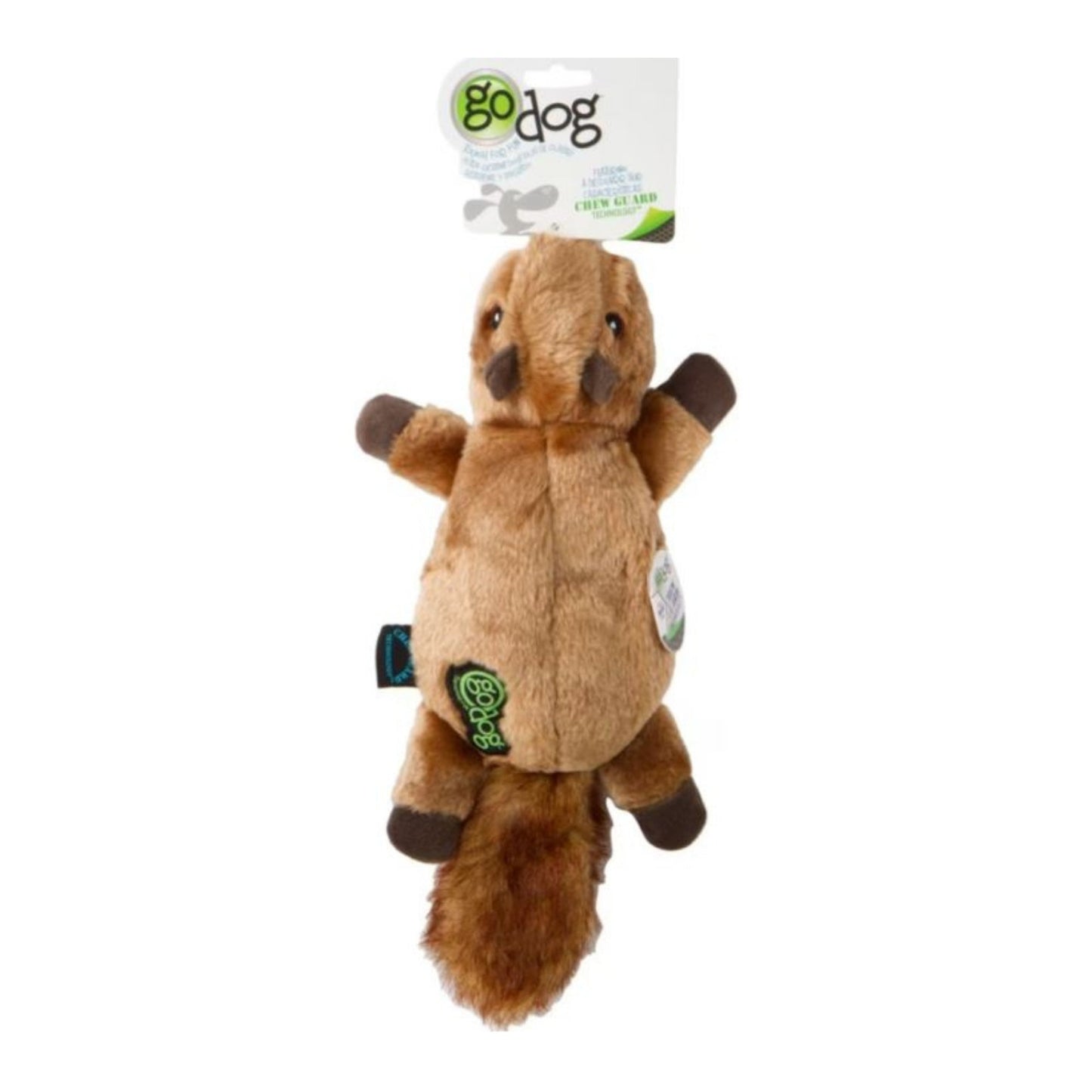 Godog Flatz Squirrel Squeaky Plush Flattie Dog Toy Brown