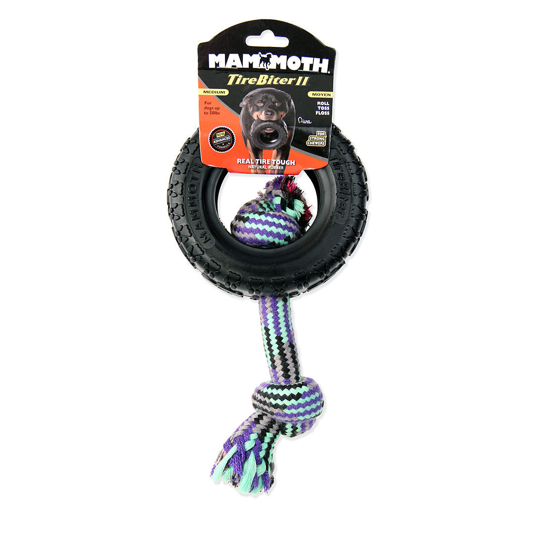 Mammoth Pet Products TireBiter II with Rope Dog Toy Multi-Color Durable Chew Toy