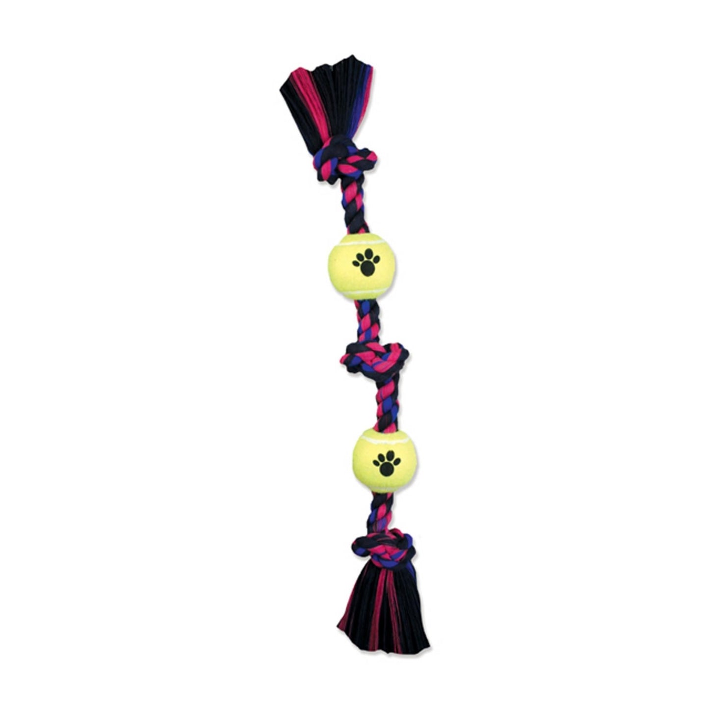 Mammoth Pet Products 3 Knot Tug Dog Toy with Tennis Balls Multi-Color Durable Chew Toy