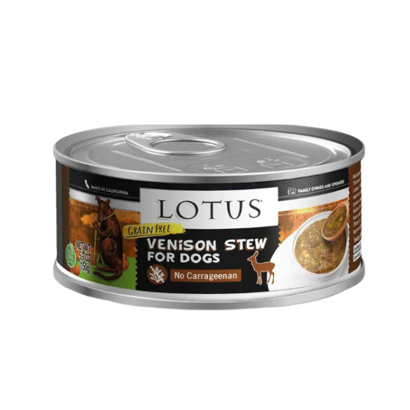 Lotus Dog Stew Grain Free Venison 5.3oz and 12.5oz (Case of 24 and 12)