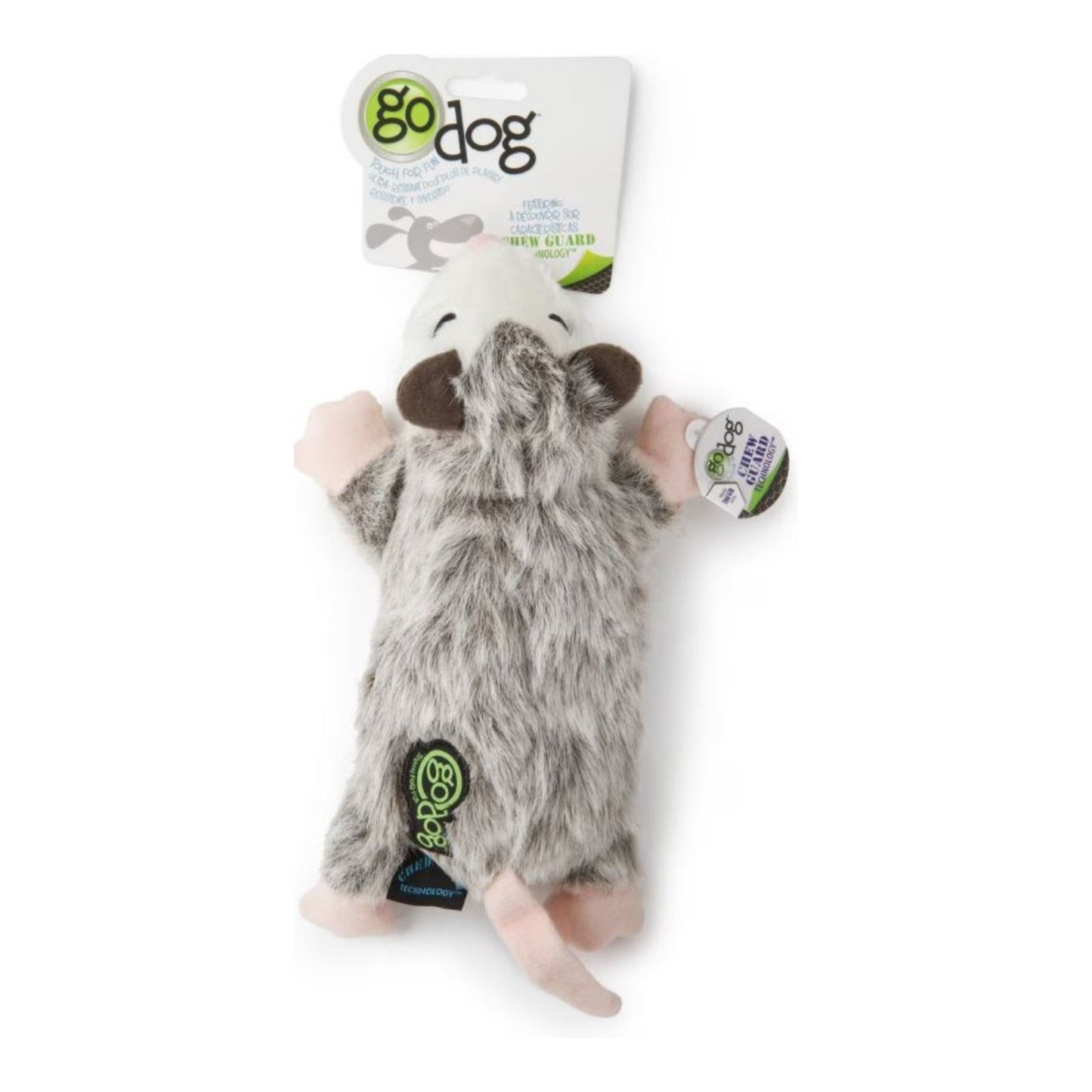 Godog Flatz Opossum Squeaky Plush Flattie Dog Toy