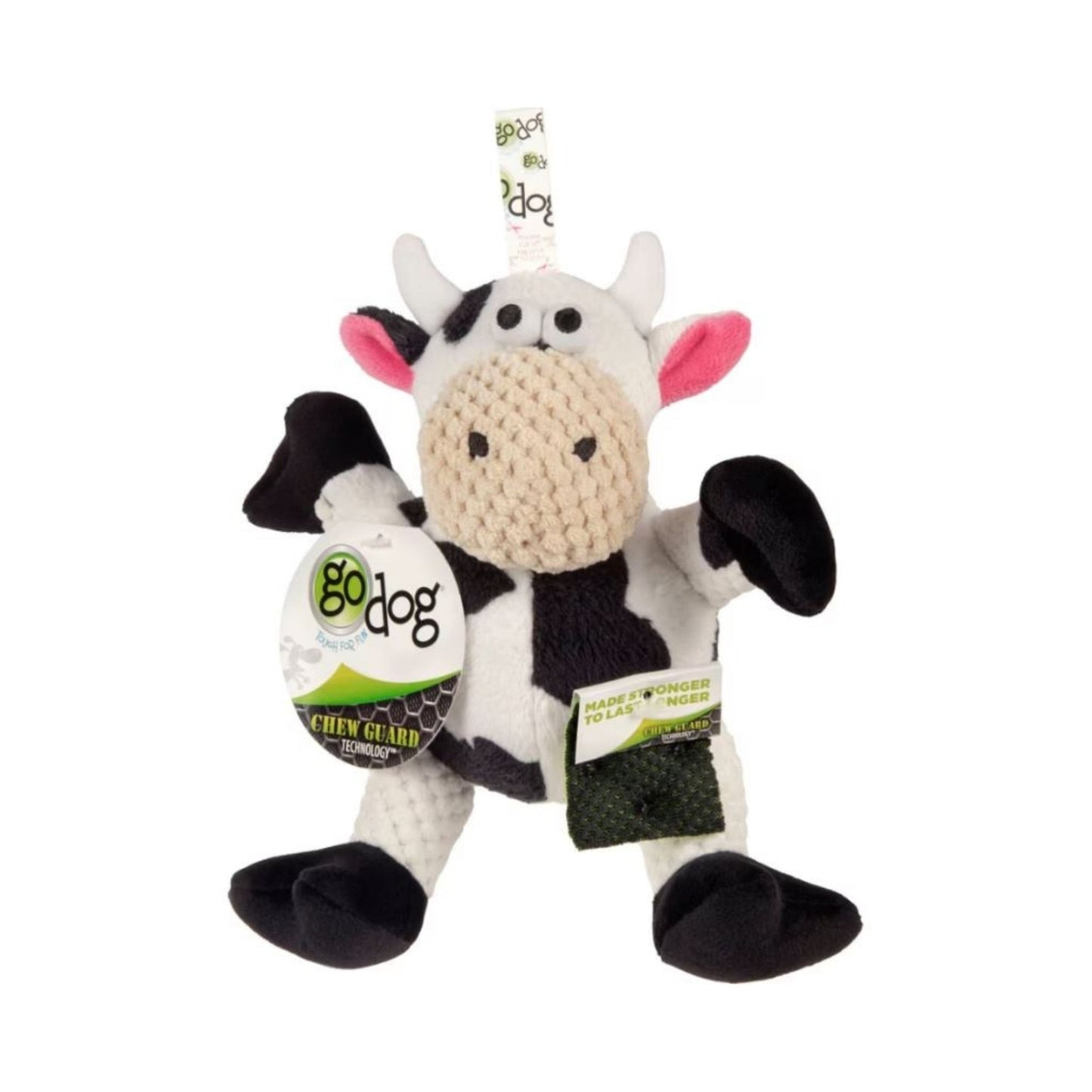 Godog Checkers Sitting Cow Durable Plush Dog Toy Mini Small Black/White Edition