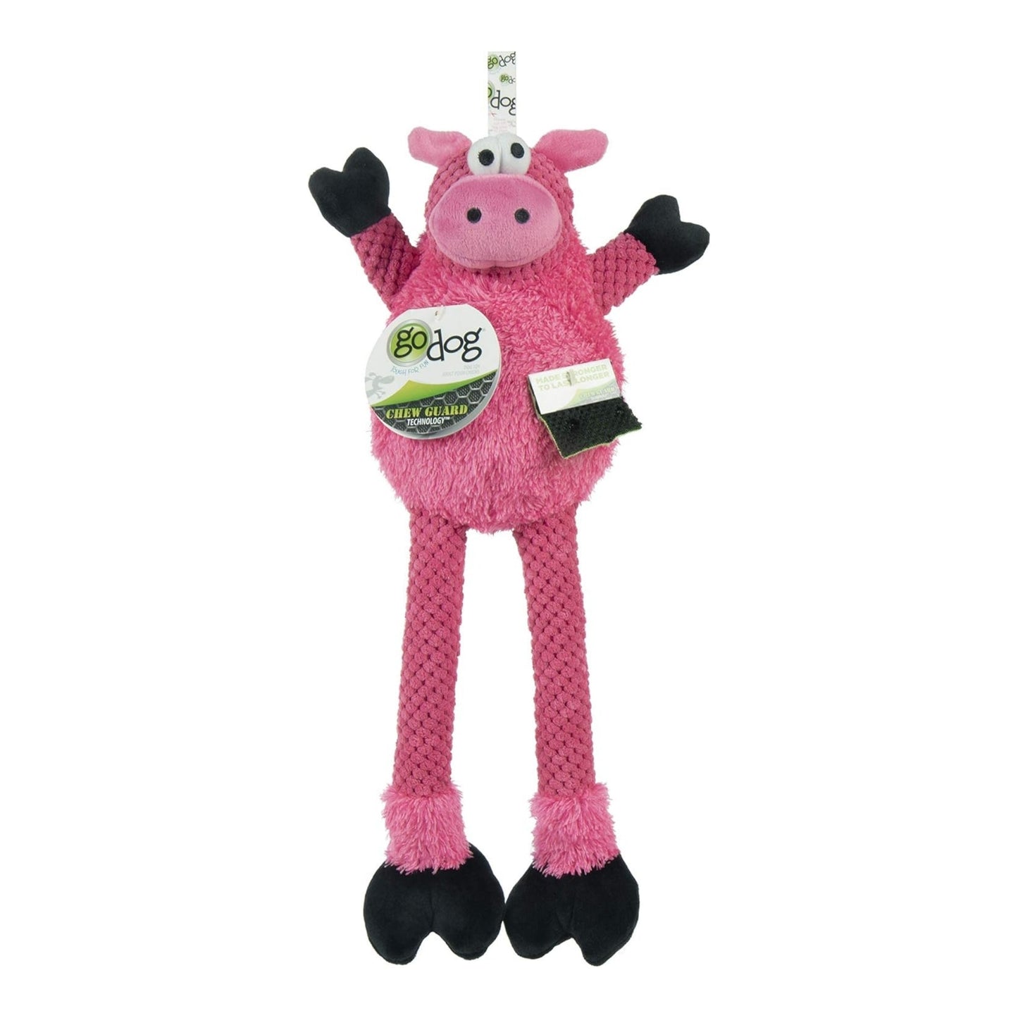 Godog Checkers Skinny Pig Dog Toy Durable Squeaky Chew Toy for Dogs