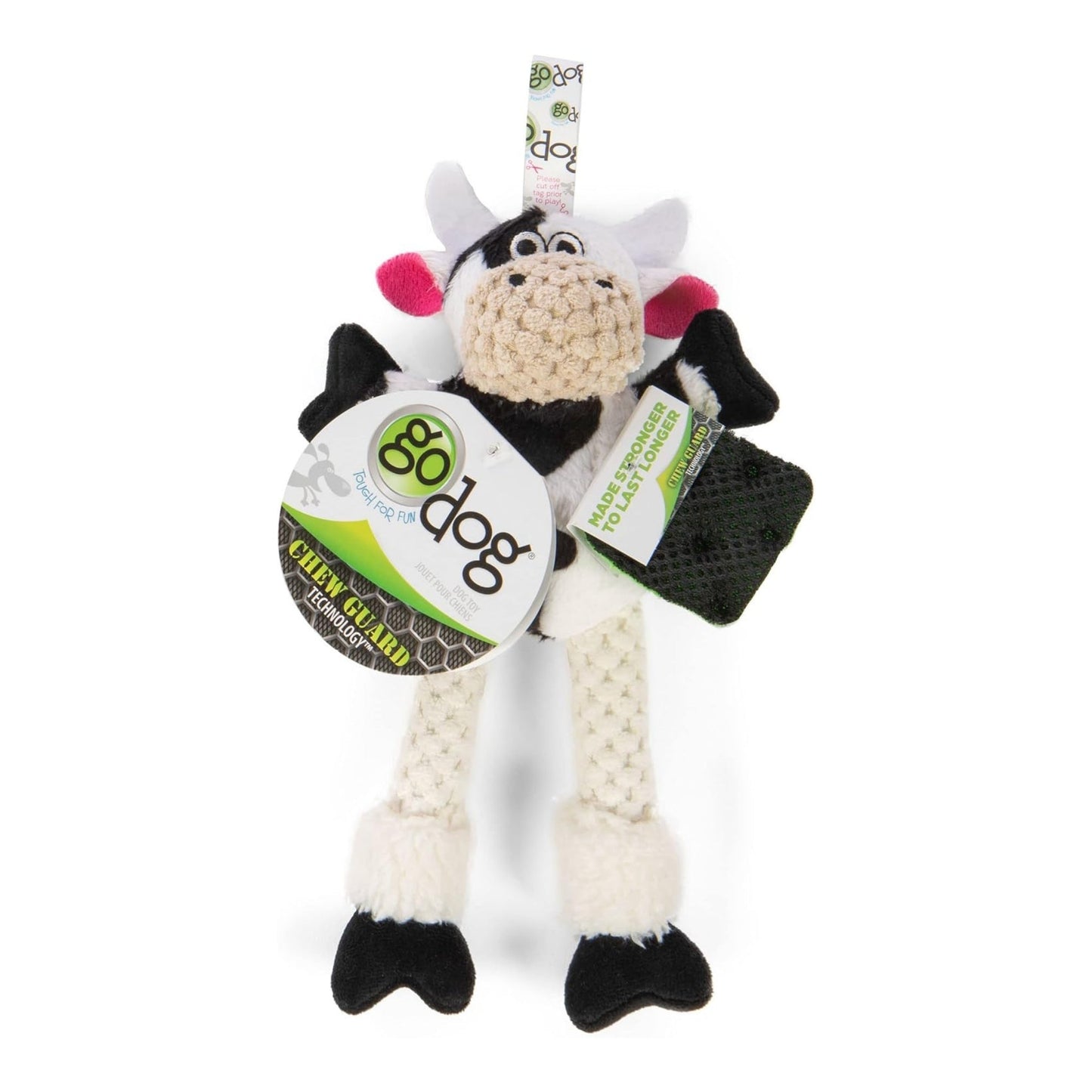Godog Checkers Skinny Cow Dog Toy Black/White Durable Chew Toy for Dogs