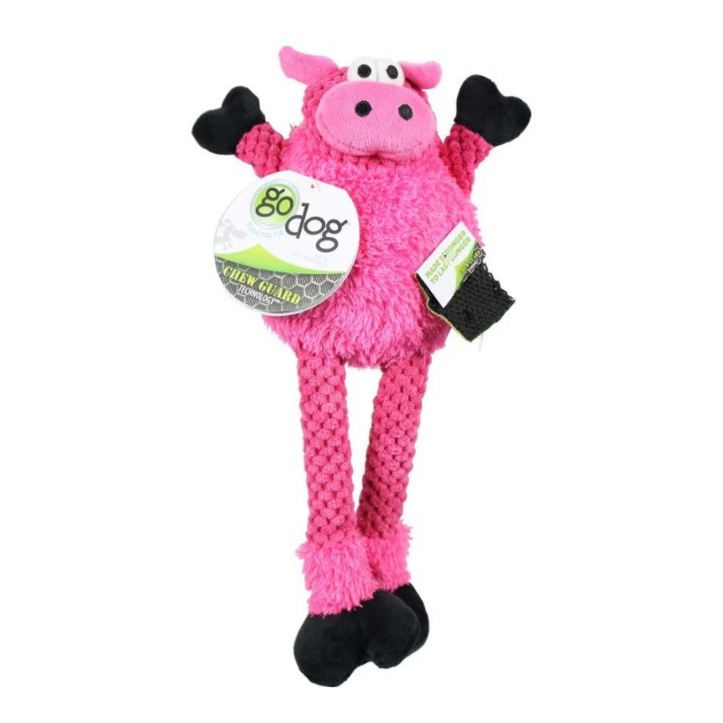 Godog Checkers Skinny Pig Dog Toy Durable Squeaky Chew Toy for Dogs