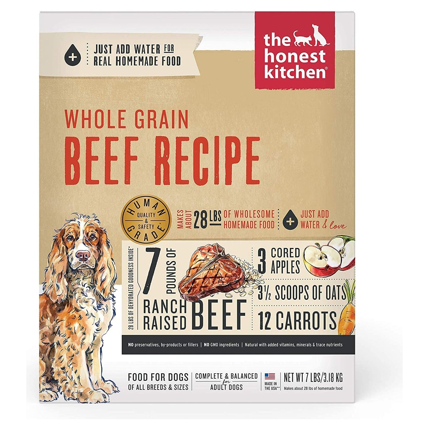 Honest Kitchen Dog Whole Grain Beef 7Lbs. Box.