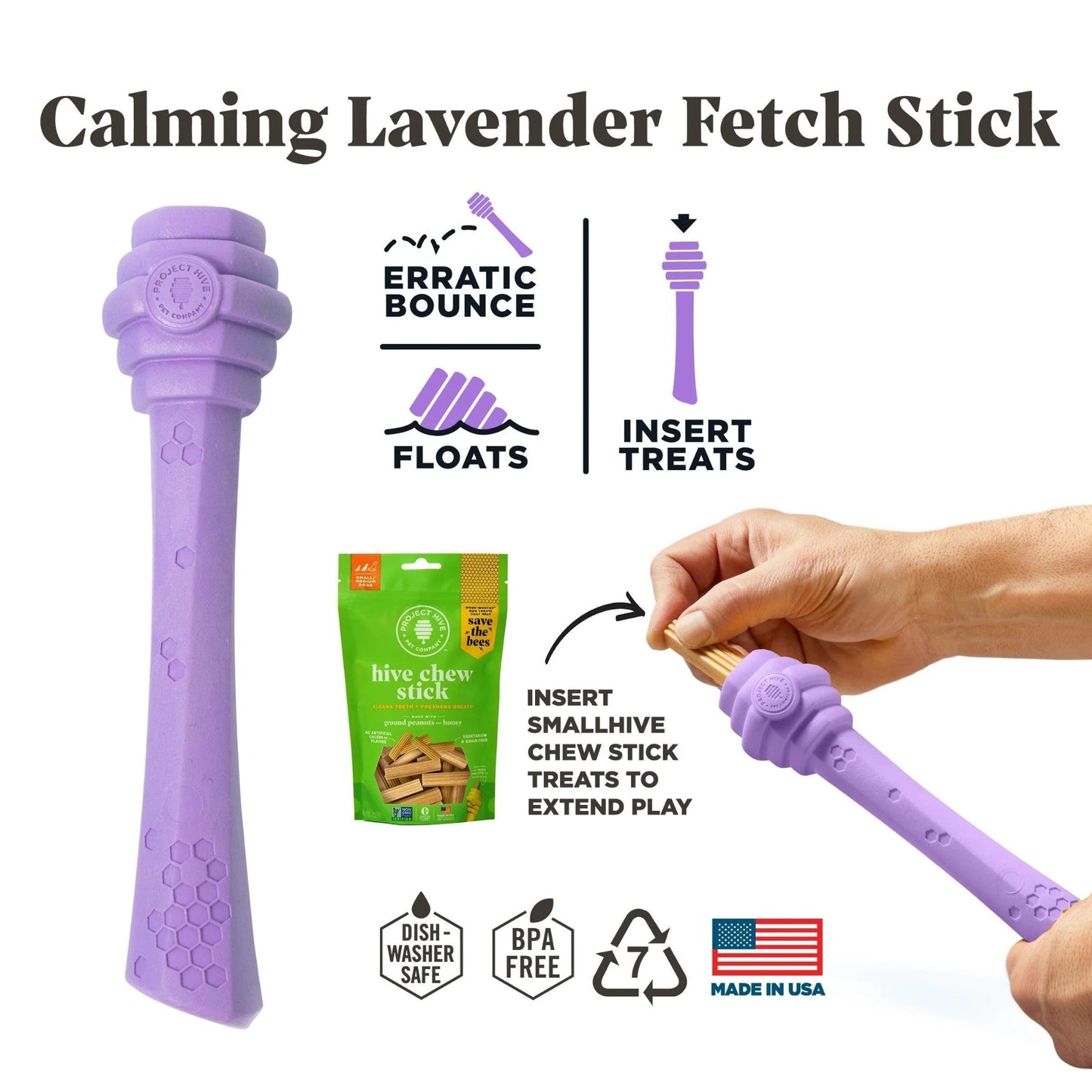 Project Hive Fetch Stick Scented Medium Dog Toy with Natural Aromas for Active Play