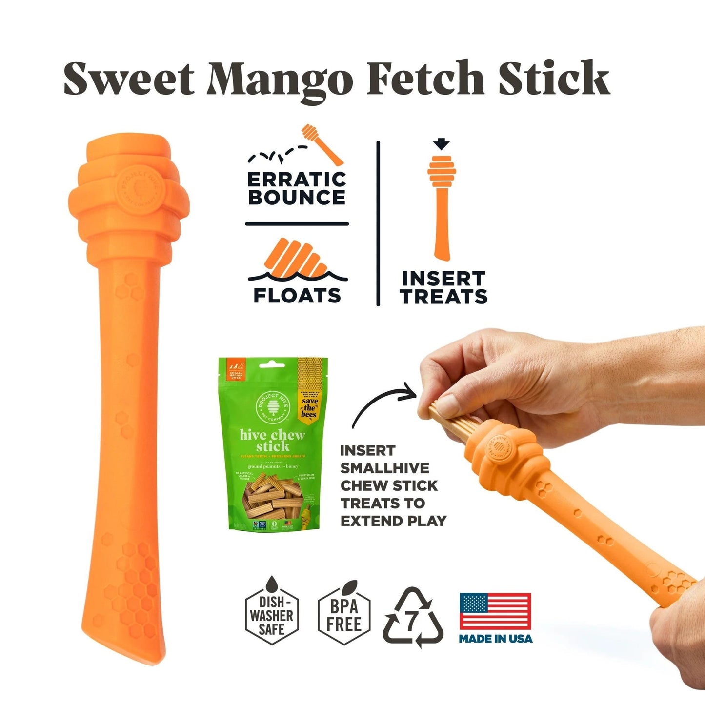 Project Hive Fetch Stick Scented Medium Dog Toy with Natural Aromas for Active Play