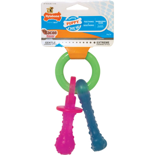 Nylabone Puppy Pacifier Teething Toy Chew Teething Pacifier Bacon 1ea/SMall/Regular - Up To 25 Ibs.