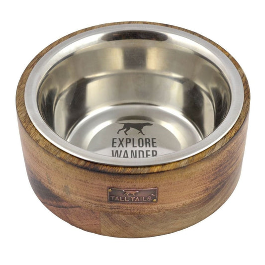 Tall Tails Dog Stainless Steel Bowl with Wood Base