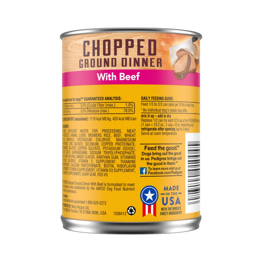 Pedigree Chopped Ground Dinner Adult Wet Dog Food Beef (Case of 12)