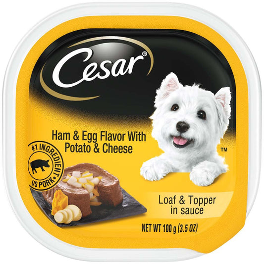 Cesar Loaf & Topper in Sauce Adult Wet Dog Food Ham & Egg w/Potato & Cheese 3.5oz 24pk