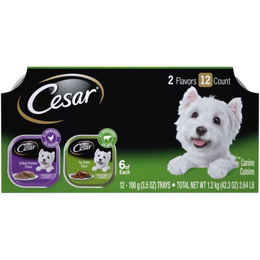 Cesar Classic Loaf in Sauce Adult Wet Dog Food Variety Pack (Grilled Chicken, Top Serloin) 42.3oz 12pk