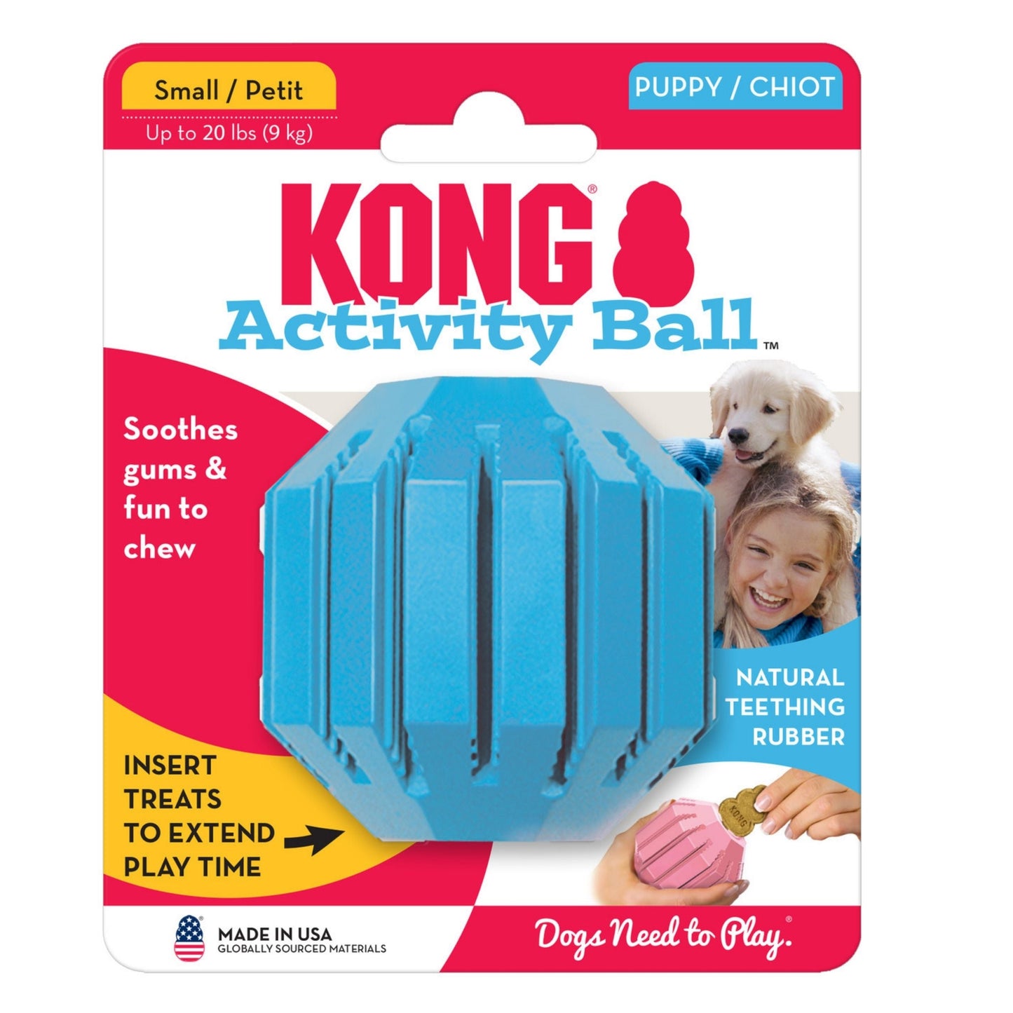 KONG Activity Ball Puppy Toy Assorted Size Durable Interactive Chew Toy