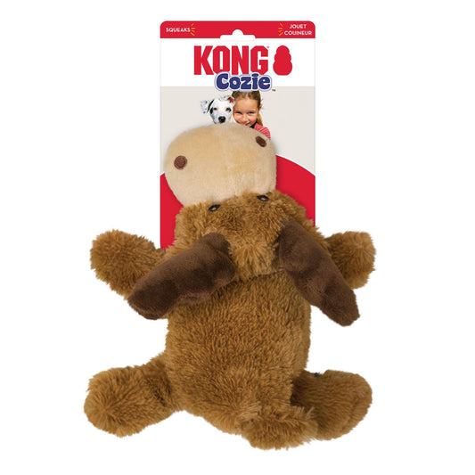 KONG Cozie Marvin Moose Plush Dog Toy Brown Plush Squeaky Chew Toy for Dogs