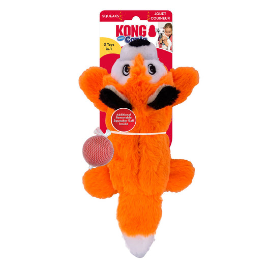 KONG Cozie Pocketz Dog Toy Fox Plush Squeaky Chew Toy for Dogs