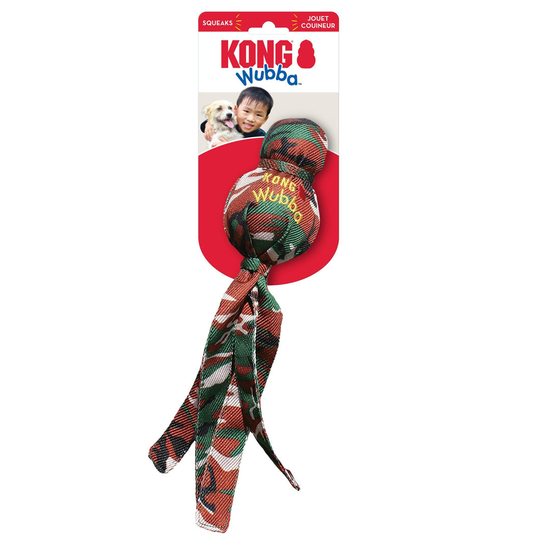 KONG Camo Wubba Dog Toy Assorted Durable Plush and Squeaky Pet Play Toy