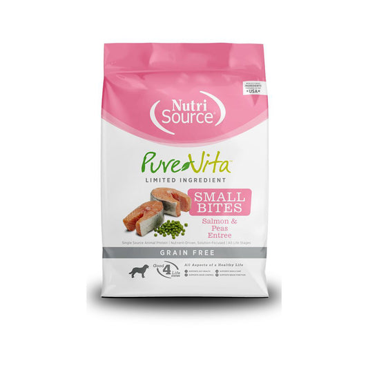 NutriSource PureVita LID Grain Free Small Bites Dry Dog Food Salmon & Peas 15lb