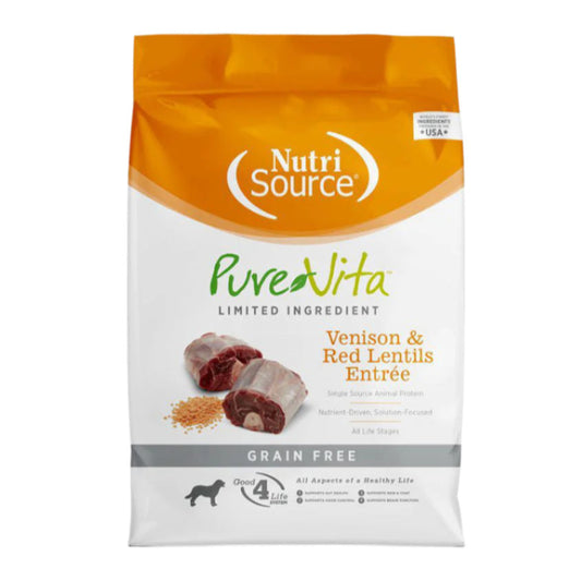 NutriSource PureVita LID Grain Free Dry Dog Food Venison & Red Lentils Entrée 25lb