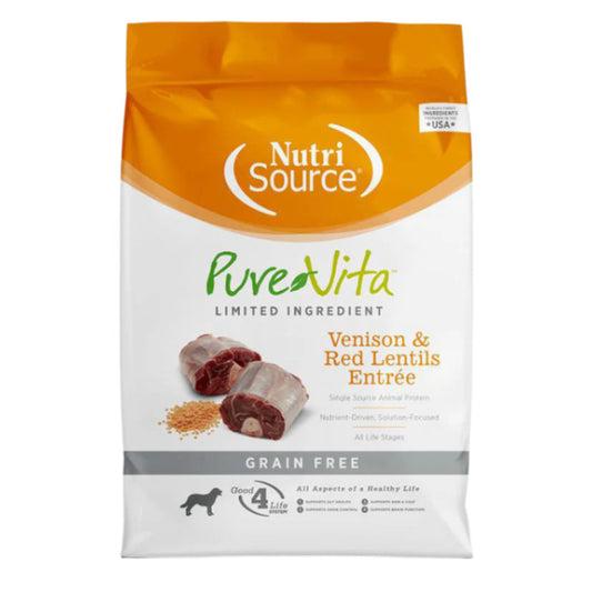 NutriSource PureVita LID Grain Free Dry Dog Food Venison & Red Lentils Entrée 15lb