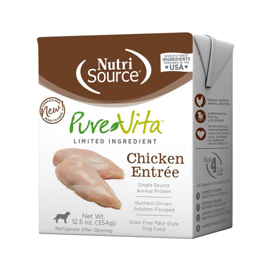 NutriSource PureVita LID Pate Grain Free Wet Dog Food Chicken Entrée 12.5oz