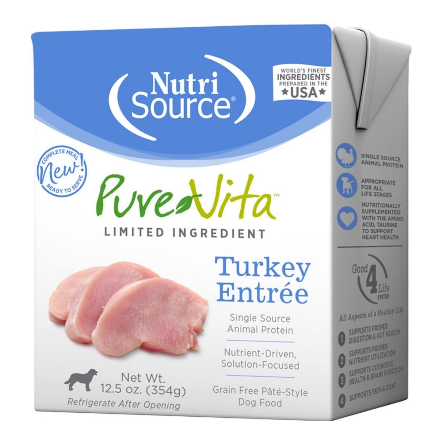 NutriSource PureVita LID Pate Grain Free Wet Dog Food Turkey Entrée 12.5oz