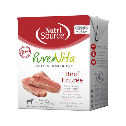 NutriSource PureVita LID Pate Grain Free Wet Dog Food Beef Entrée 12.5oz