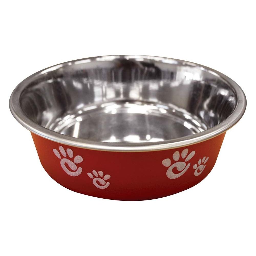 Spot Barcelona Stainless Steel Paw Print Dog Bowl in Multiple Sizes and Raspberry Color